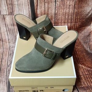 Michael Kors Olive Green Buckle Mules